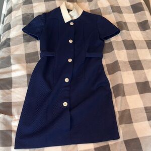 Home Sewn Vogue Couturier Design Navy And White Dress with Beautiful Buttons
